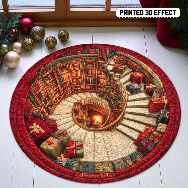 Commercial Book Printing Machines - 3D-Buchbibliothek-Weihnachtsteppich, bedruckter runder Teppich mit Geschenken
